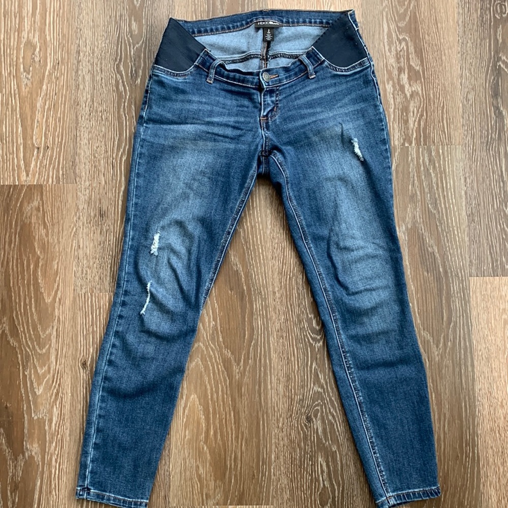 EUC Motherhood Maternity Indigo Blue side panel jeans small